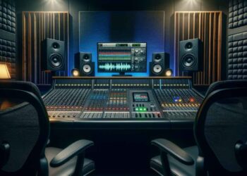 studio monitors in a recording studio