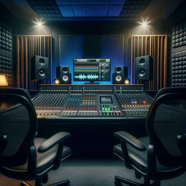 studio monitors in a recording studio